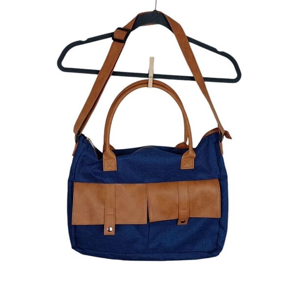 NEW AARP Classic Denim Look Courier Satchel Crossbody Organizer Bag Pockets - Picture 1 of 5